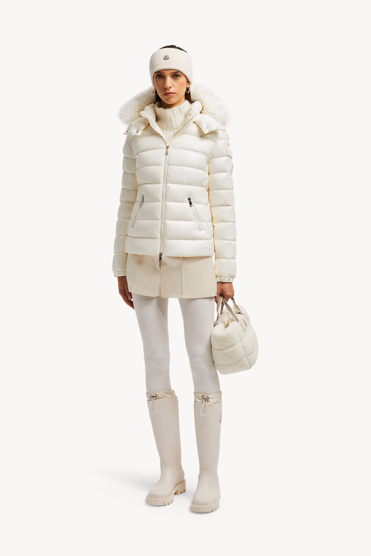 Doudoune courte à capuche en matière synthétique Badyf Femmes Blanc Moncler 0